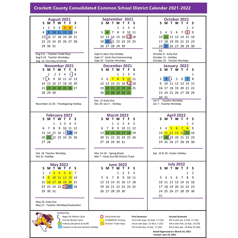 Updated 2021-22 District Calendar