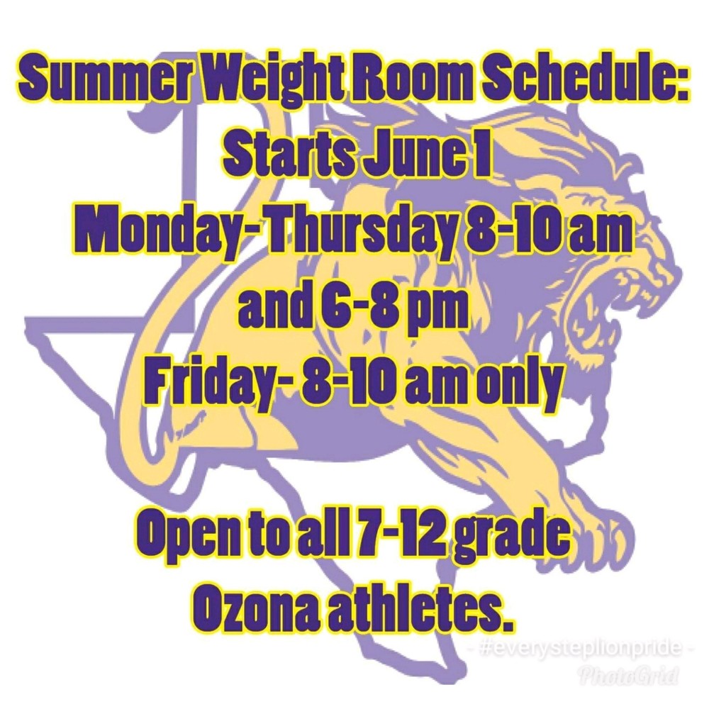 Summer  Weight Room Schedule