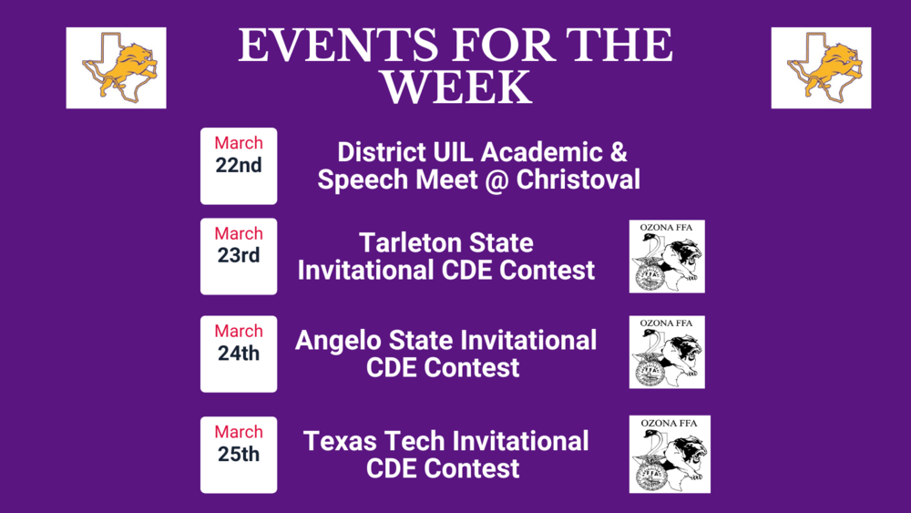 OHS Events for Week Ozona Elementary School